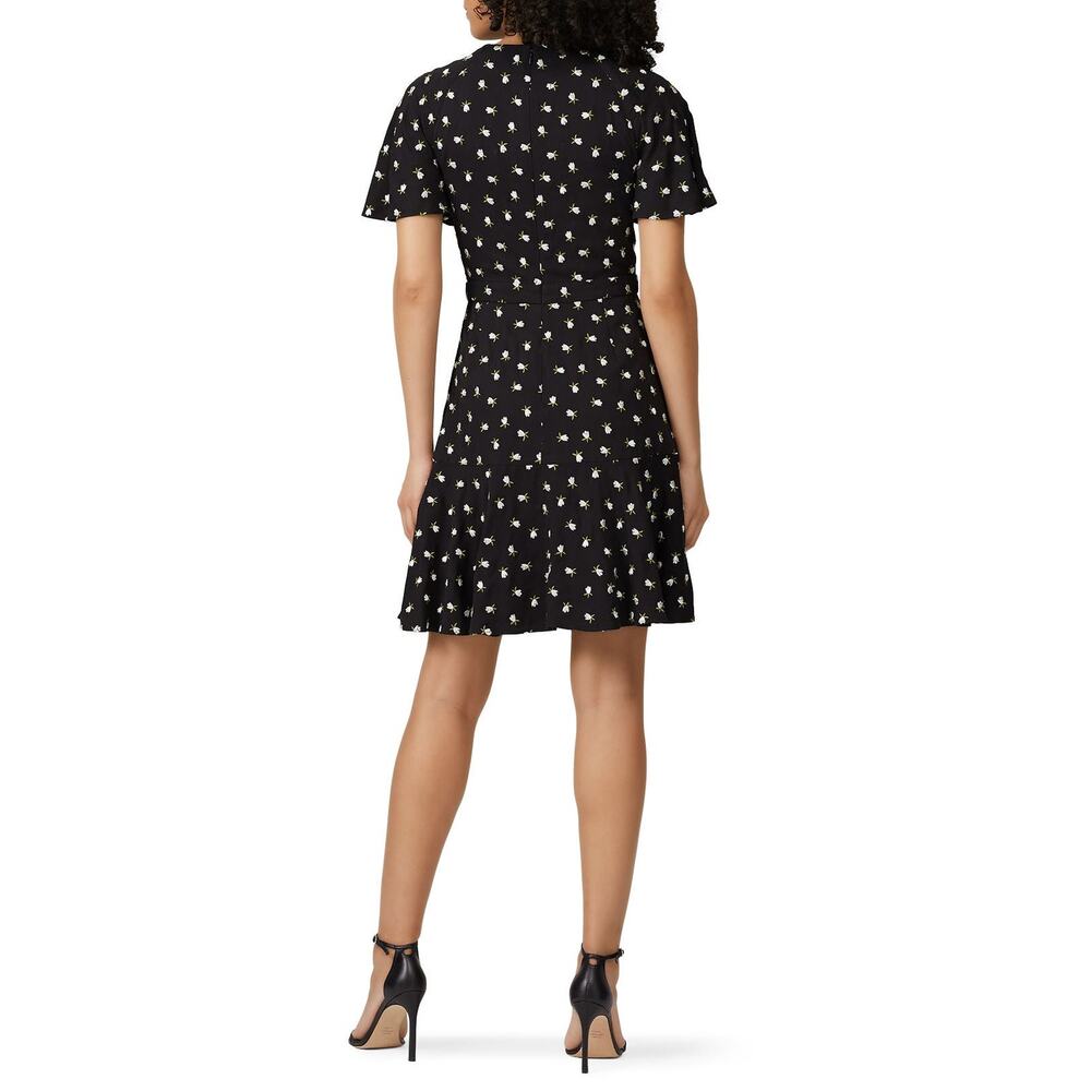 Jill Stuart Embroidered Floral Tie Side Dress Size 4 Black White - Picture 3 of 9